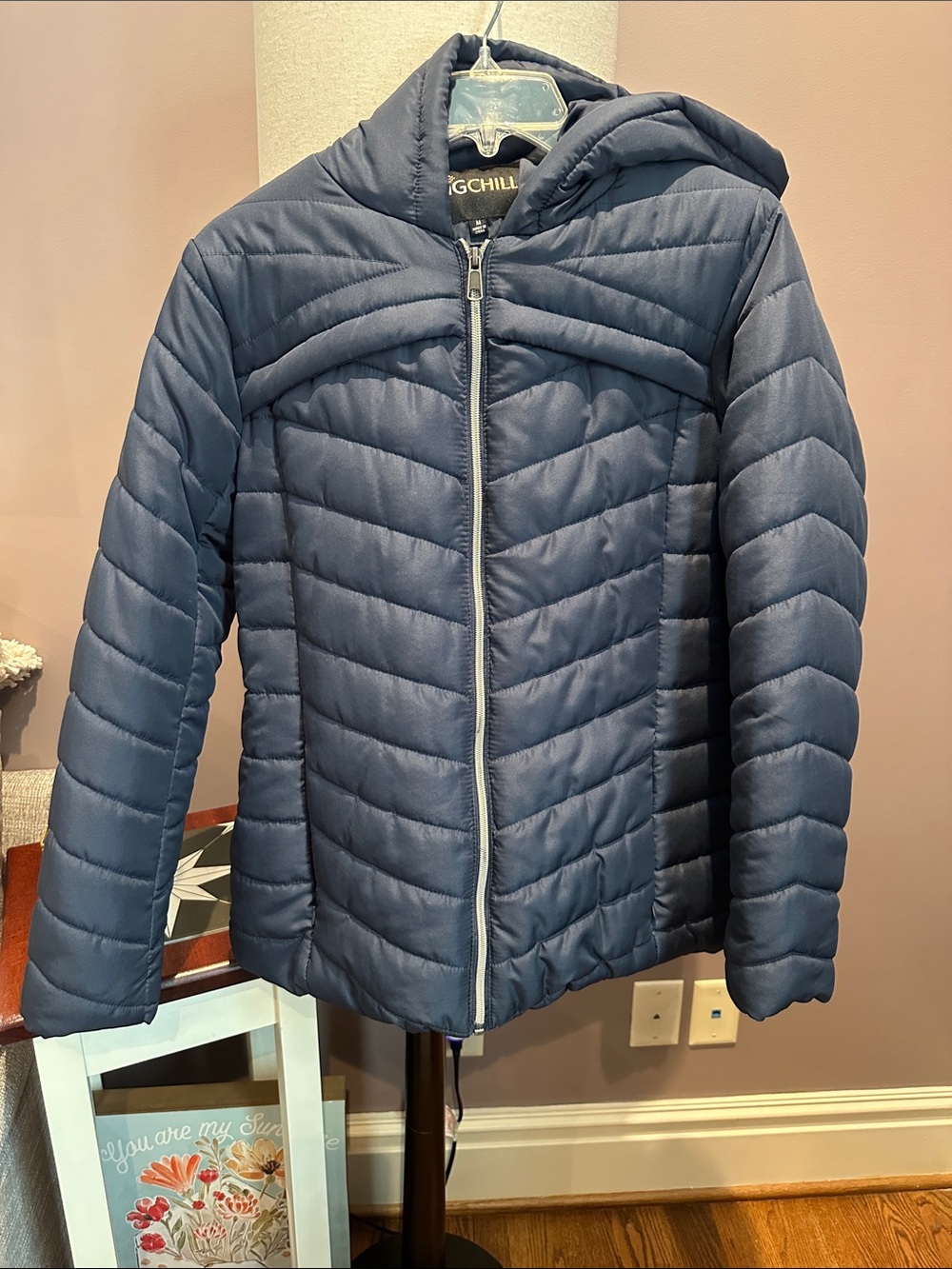 Big Chill Women's Navy Quilted Hooded Puffer Jacket